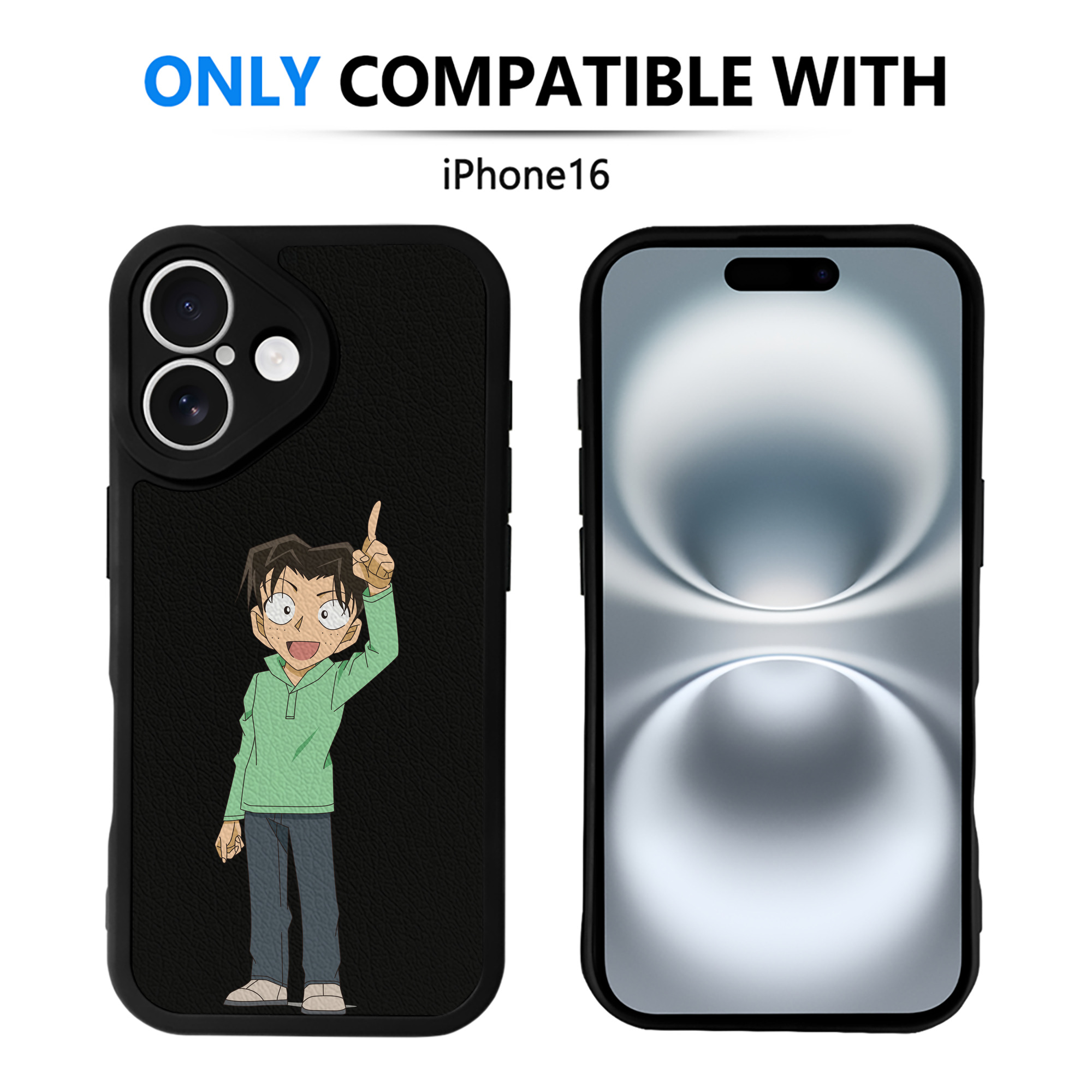 （画像用） 名探偵コナン 円谷 光彦 つぶらや みつひこ Detective Conan Mitch Tennyson 【iPhone 16シリーズ対応】シリコンスマホケース（レザー調） 材質：シリコン